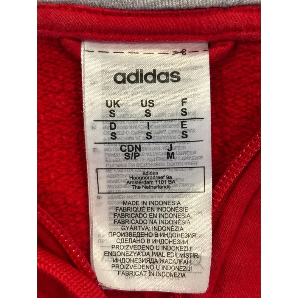 Adidas Mens Full Zip Hoodie Red Gray Colorblock Logo Sleeve Sweatshirt Small